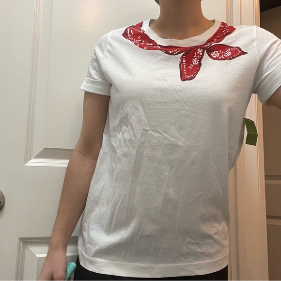 Kate Spade bandana scarf graphic T-shirt white & red Small - Picture 7 of 11